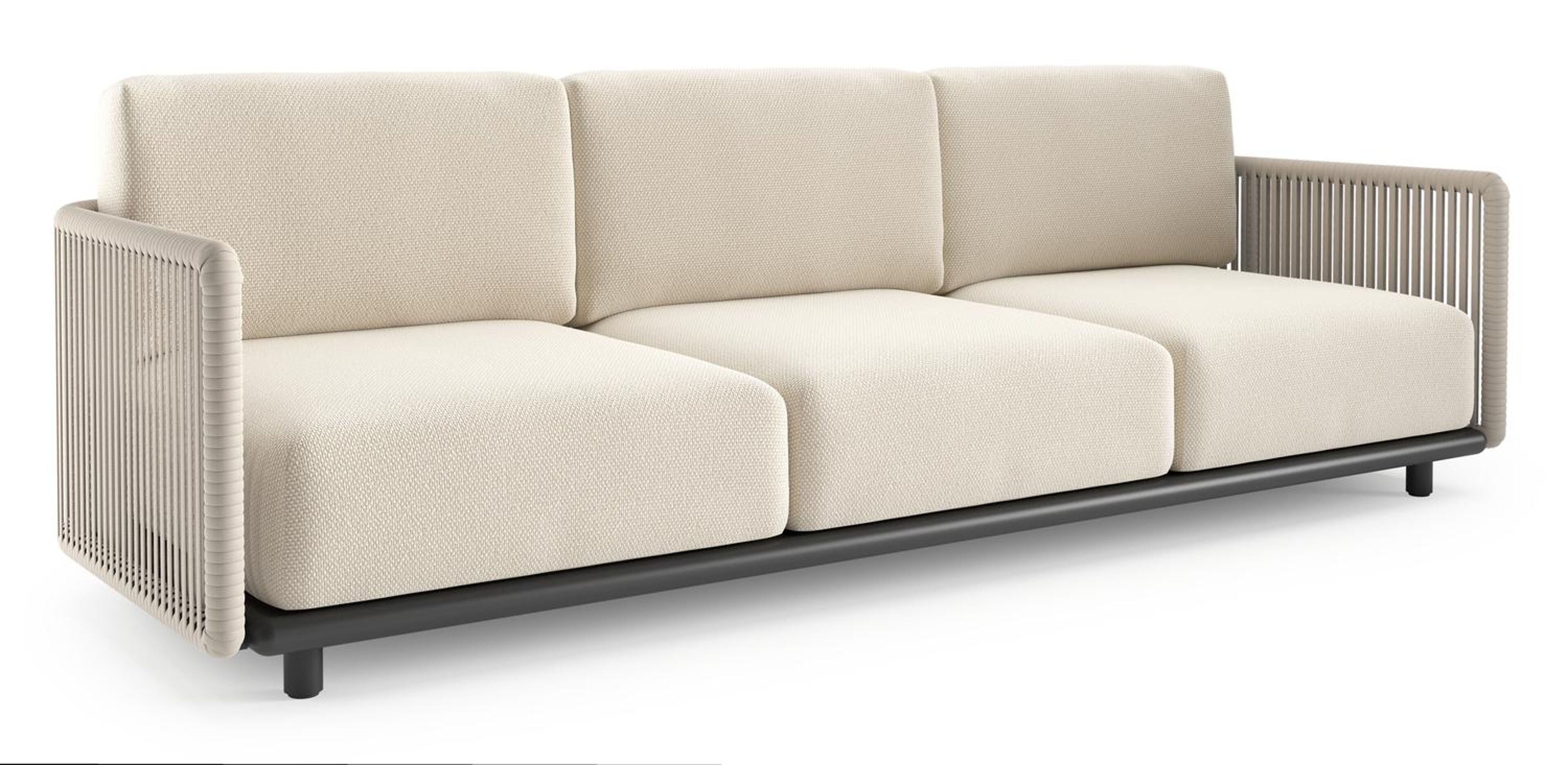 Organo loungebank in zwart aluminium en beige verticaal geweven luxe vlakke rope met althea off white all weather Cosytica kussen