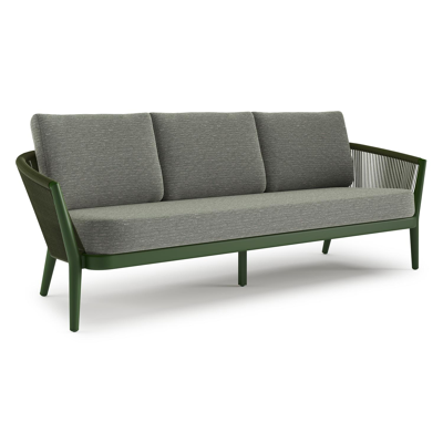 Orso loungebank in groen aluminium en groen verticaal geweven ronde rope met Slow Fern all weather sunbrella® luxe kussen