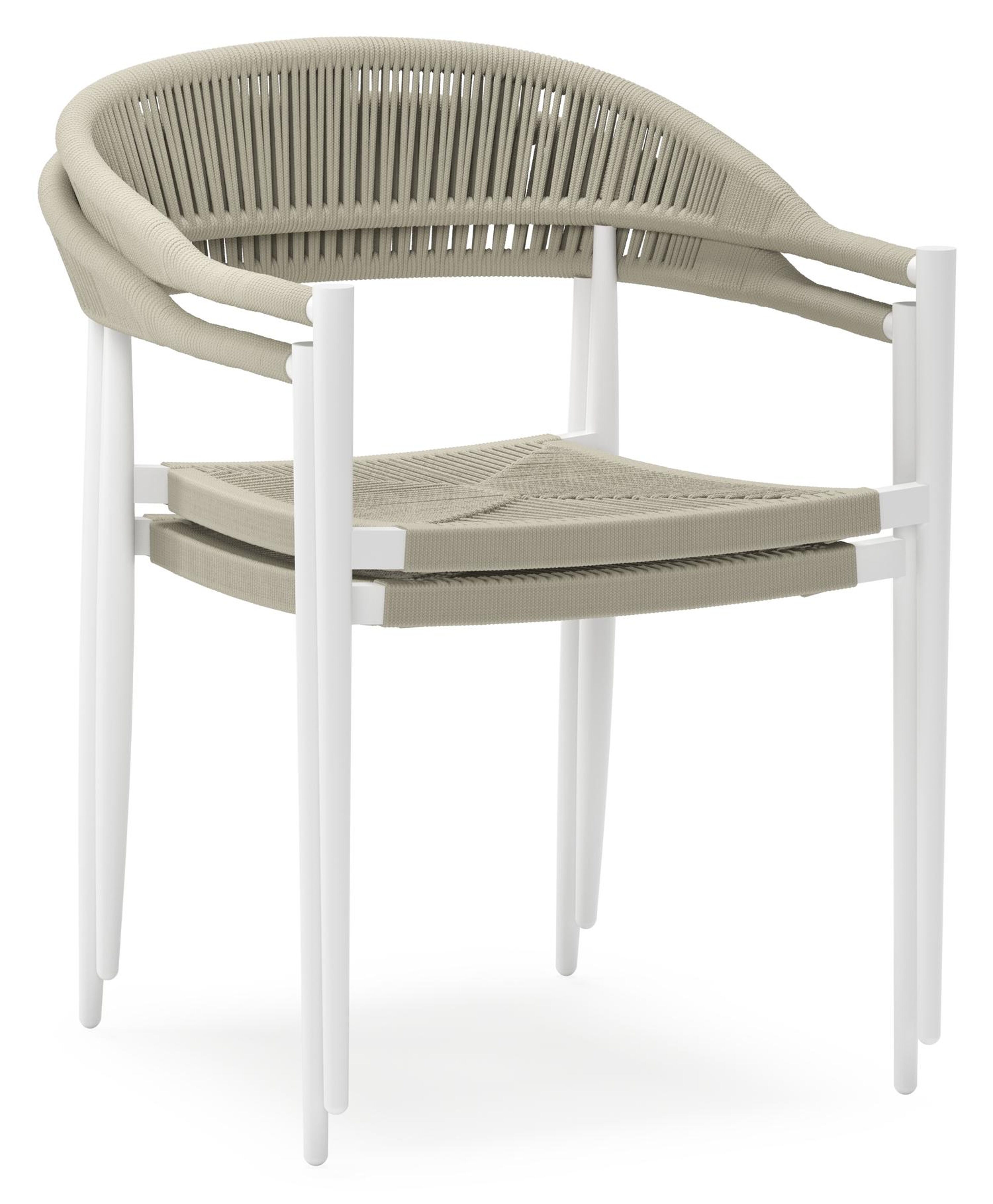 Bahia tuinset rechthoekig in wit aluminium en sintered stone beige met 6 Guarda tuinstoelen