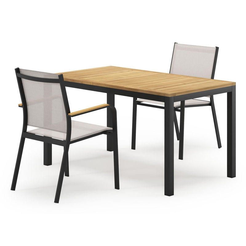 Feltro tuinset in zwart aluminium en teak Natural Finish met 2 Amalfi tuinstoelen