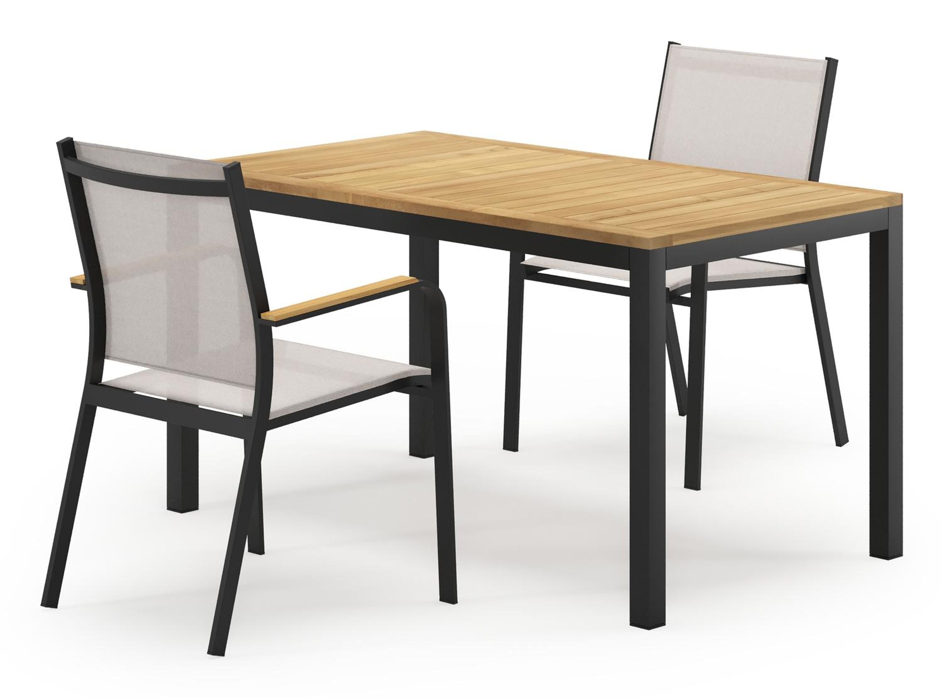 Feltro tuinset in zwart aluminium en teak Natural Finish met 2 Amalfi tuinstoelen