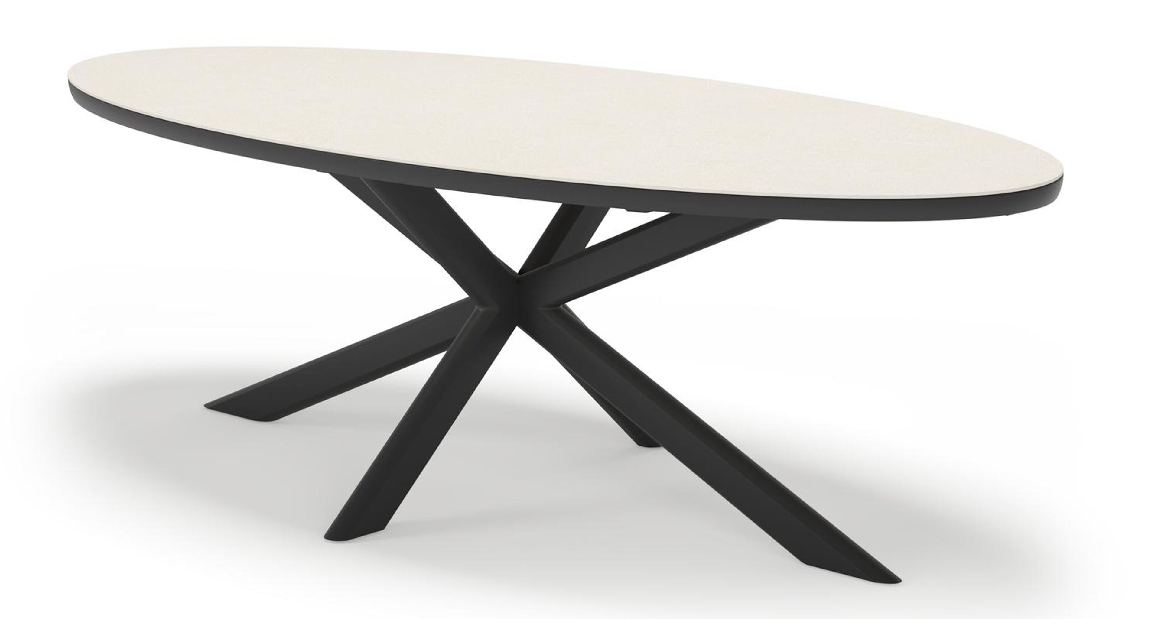 Pamplona tuintafel ovaal in zwart aluminium en sintered stone Crema minerale - L 240 x B 115 x H 72 cm