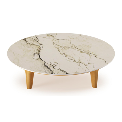 Bomero loungetafel in teak en volkeramiek Colorado Dunes - Dia. 85 cm