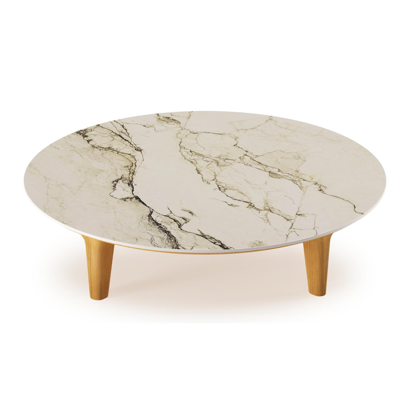 Bomero loungetafel in teak en volkeramiek Colorado Dunes - Dia. 85 cm