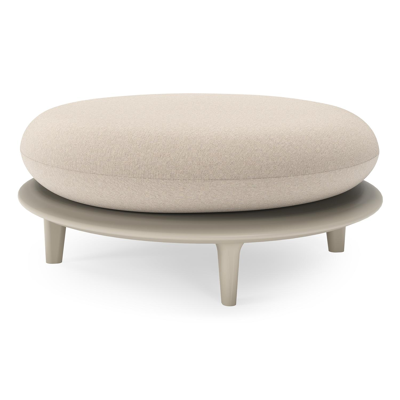 Bomero poef in beige aluminium met heritage ash all weather sunbrella® luxe kussen