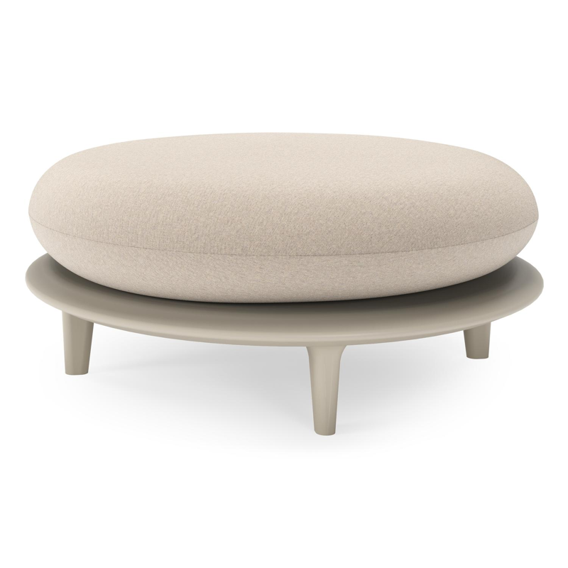 Bomero poef in beige aluminium met heritage ash all weather sunbrella® luxe kussen