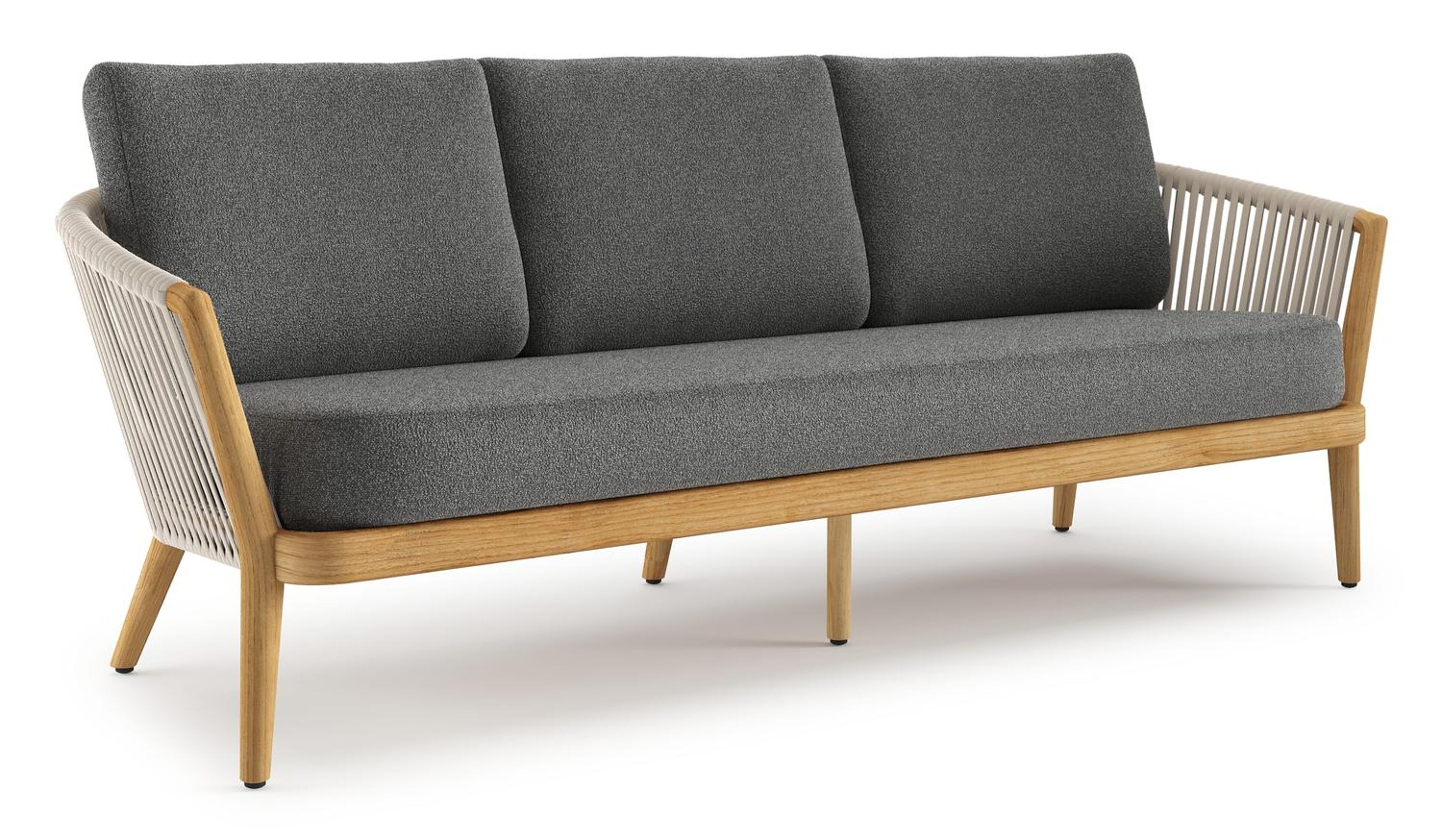 Orso loungebank in teak en beige verticaal geweven luxe vlakke rope met Catania Black all weather cosytica kussen