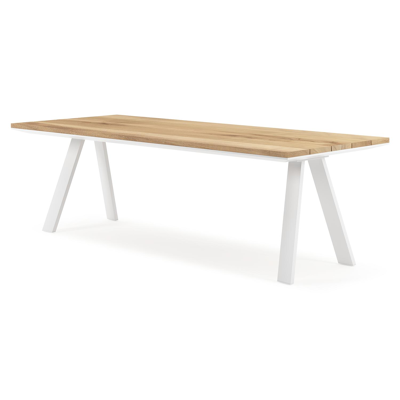 Cesano tuintafel rechthoekig in wit aluminium en teak - L 240 x B 100 x H 75 cm
