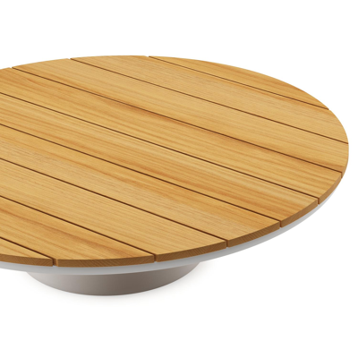 Amico loungetafel rond in wit aluminium en teak - Dia. 110 x H 28 cm