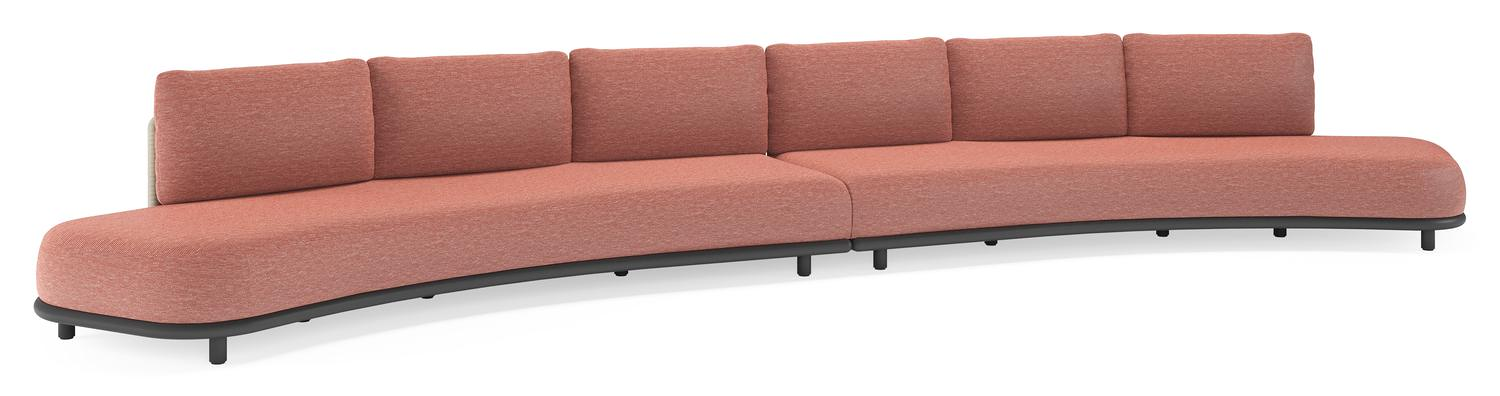 Lomano loungebank in zwart aluminium en beige verticaal geweven luxe vlakke rope met Slow Alezan all weather sunbrella® luxe