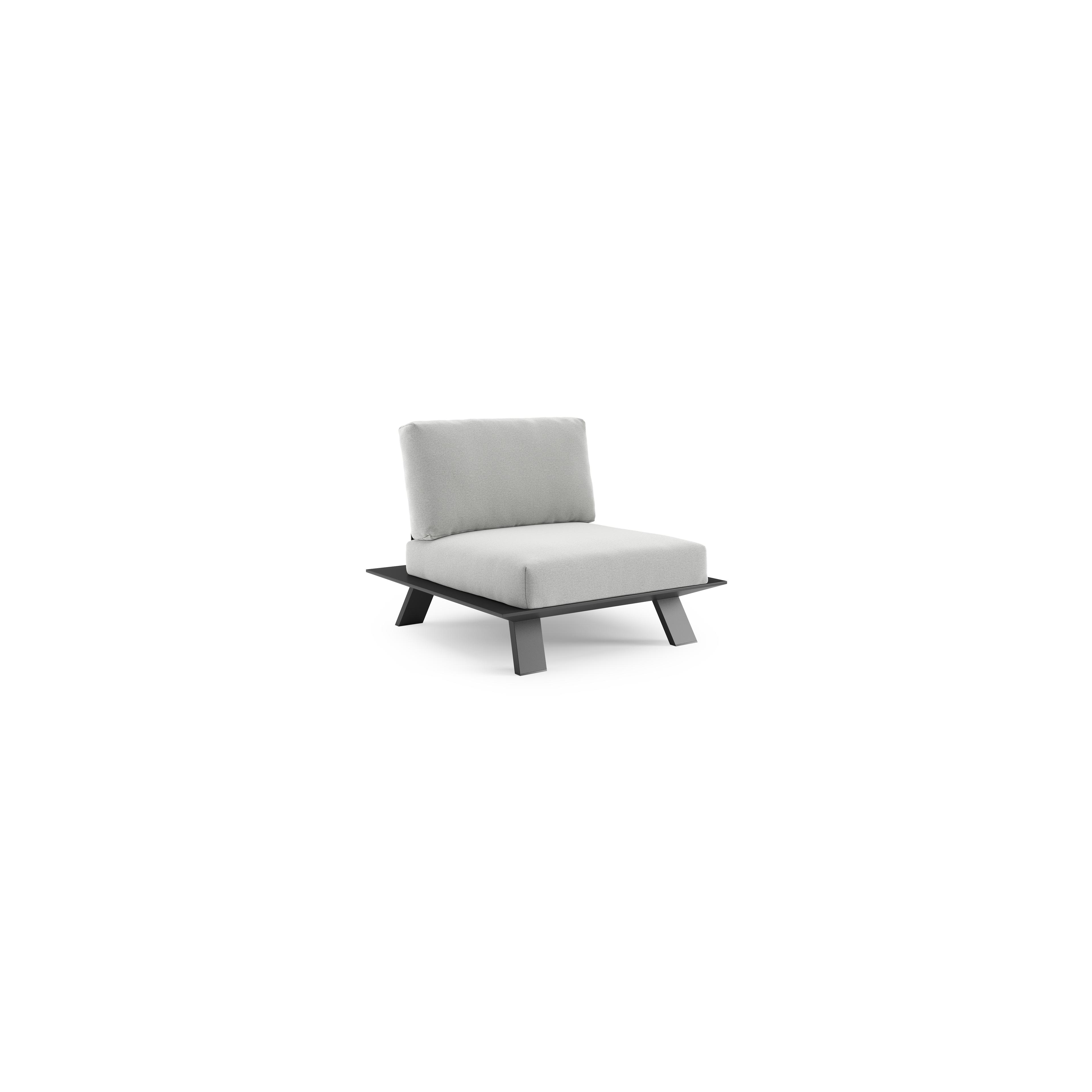 Fauteuil de jardin Cesano en aluminium noir et coussin en all weather Sunbrella® luxe natte grey chine