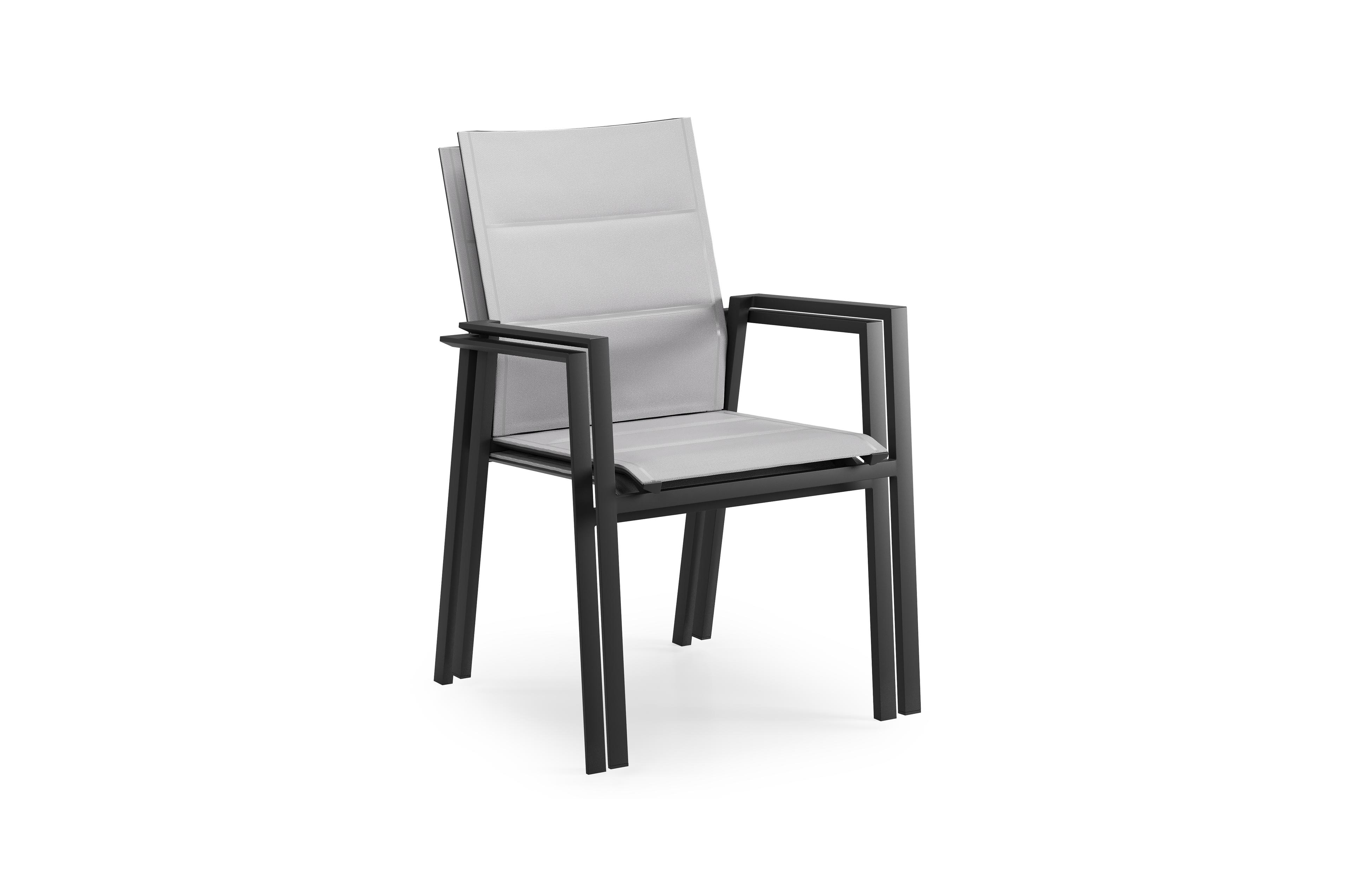 Cirello stapelbare tuinstoel in zwart aluminium en grijs comfort textilene