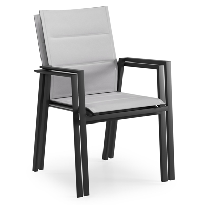 Cirello stapelbare tuinstoel in zwart aluminium en grijs comfort textilene