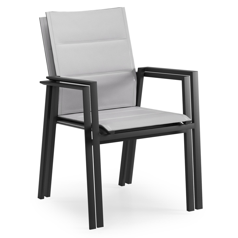 Cirello stapelbare tuinstoel in zwart aluminium en grijs comfort textilene