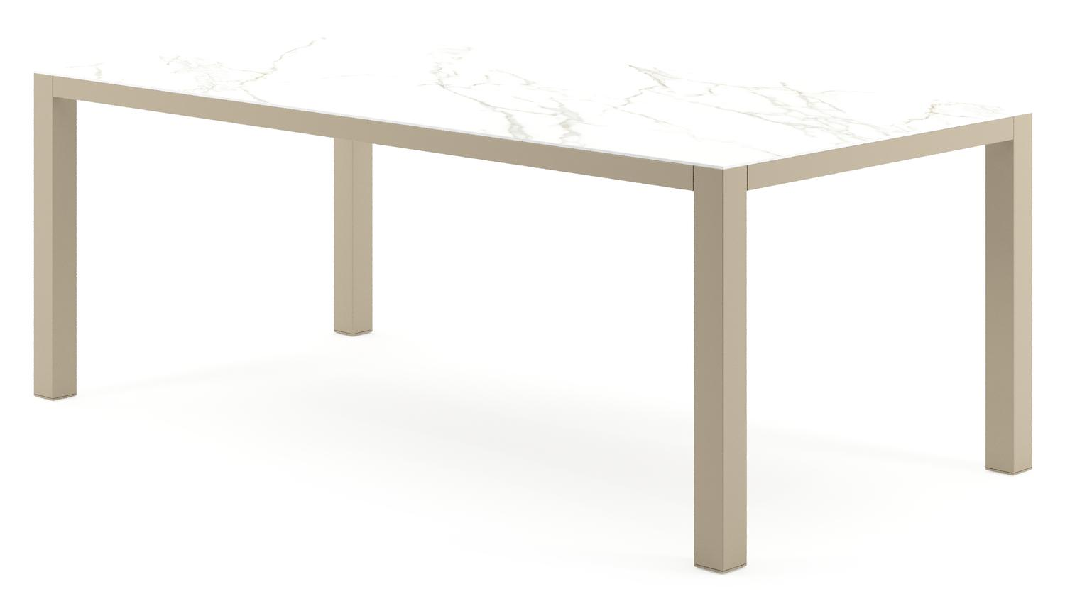 Como tuintafel rechthoekig in beige aluminium en volkeramiek Calacatta - L 200 x B 100 x H 73 cm