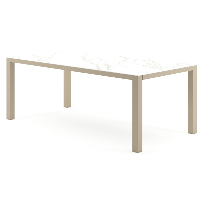 Como tuintafel rechthoekig in beige aluminium en volkeramiek Calacatta - L 200 x B 100 x H 73 cm