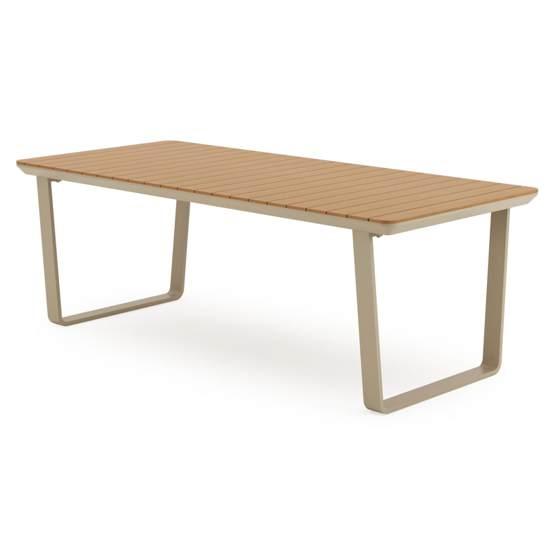 Table de jardin Alora rectangulaire en aluminium beige et polywood - Lg 220 x Larg. 100 x H 74 cm