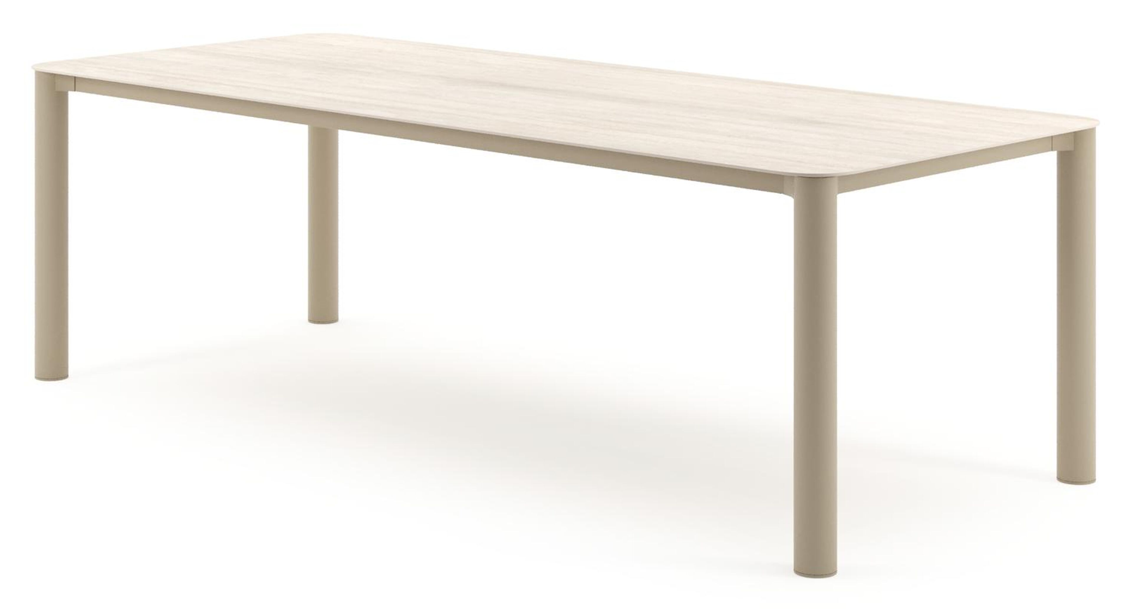 Orso tuintafel rechthoekig afgerond in beige aluminium en volkeramiek Travertino Bianco - L 240 x B 100 x H 74.5 cm