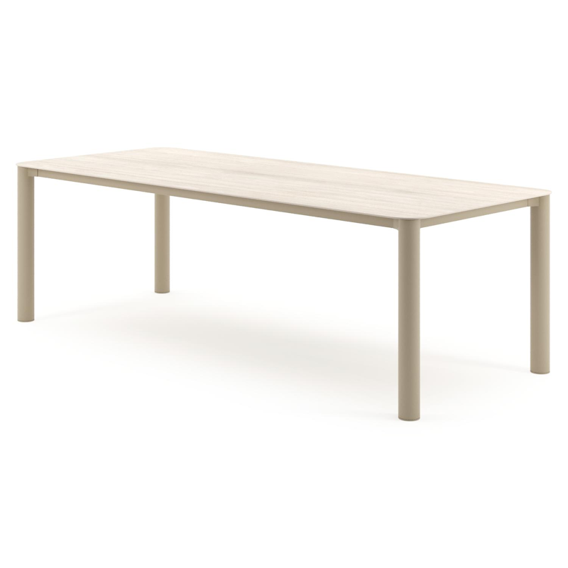 Orso tuintafel rechthoekig afgerond in beige aluminium en volkeramiek Travertino Bianco - L 240 x B 100 x H 74.5 cm