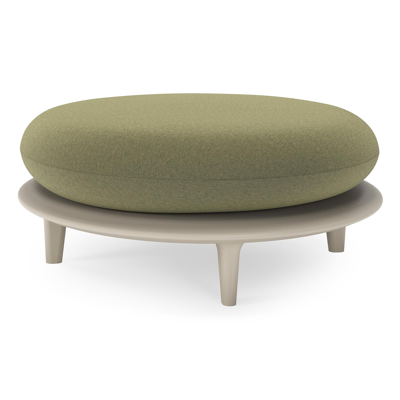 Bomero poef in beige aluminium met heritage leaf all weather sunbrella® luxe kussen