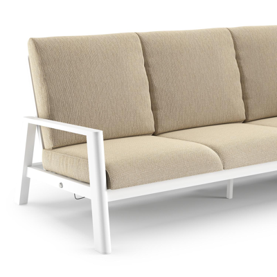 Salon de jardin Cirello en aluminium blanc et coussins en all weather cosytica althea camel