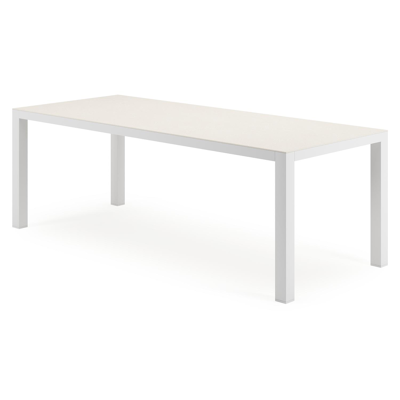 Varese tuintafel rechthoekig in wit aluminium en sintered stone Crema minerale - L 220 x B 92 x H 73.5 cm