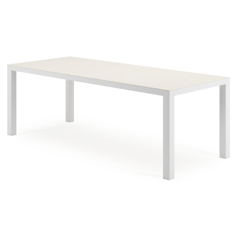 Varese tuintafel rechthoekig in wit aluminium en sintered stone Crema minerale - L 220 x B 92 x H 73.5 cm