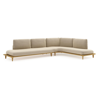 Bomero loungehoek in teak met althea camel all weather cosytica kussen