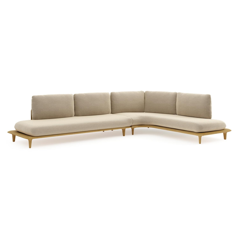 Bomero loungehoek in teak met althea camel all weather cosytica kussen