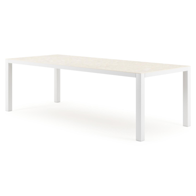 Como tuintafel rechthoekig in wit aluminium en volkeramiek retrostone - L 240 x B 100 x H 75 cm