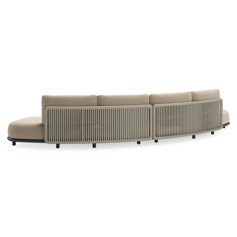 Lomano loungebank in zwart aluminium en beige verticaal geweven luxe vlakke rope met Althea Chalk all weather cosytica