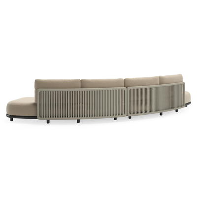 Lomano loungebank in zwart aluminium en beige verticaal geweven luxe vlakke rope met Althea Chalk all weather cosytica