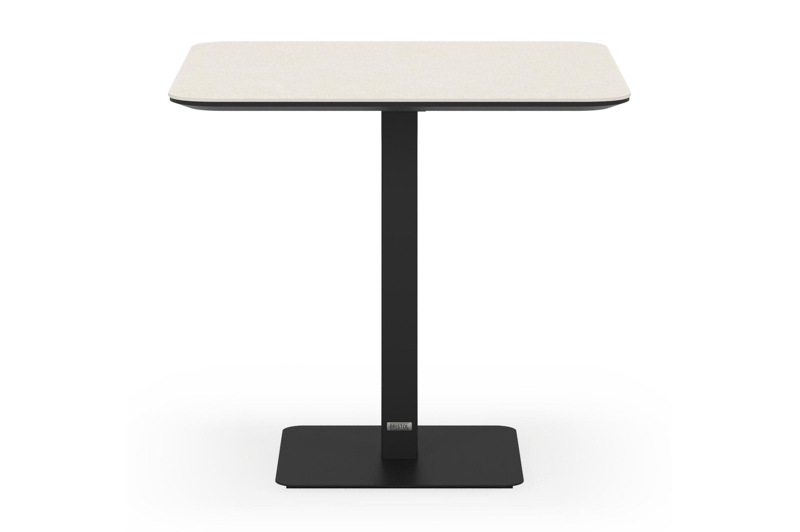 Table de jardin Fano inclinable carré arrondi en aluminium noir et céramique pleine beige - Lg. 85 x Lrg. 85 x Haut. 73 cm