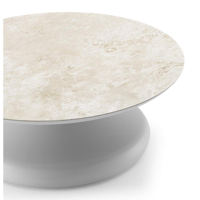 Bomero loungetafel rond in wit aluminium en volkeramiek Rapolano - Dia. 84 x H 32.2 cm