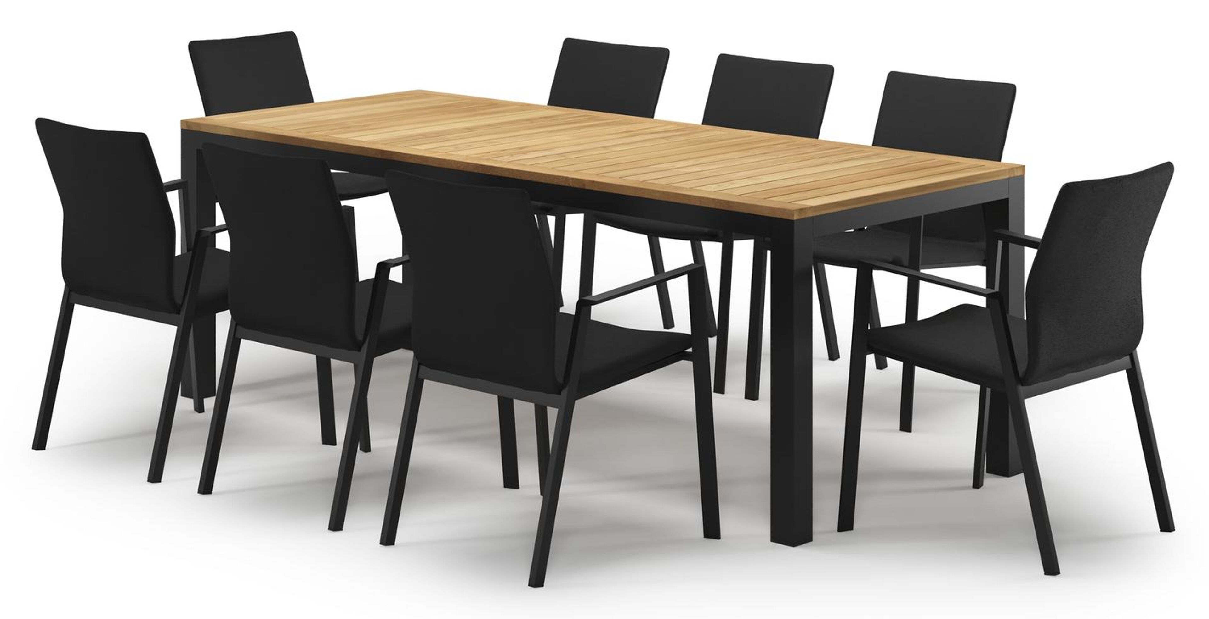 Varese tuinset in zwart aluminium en teak met 8 Madura tuinstoelen