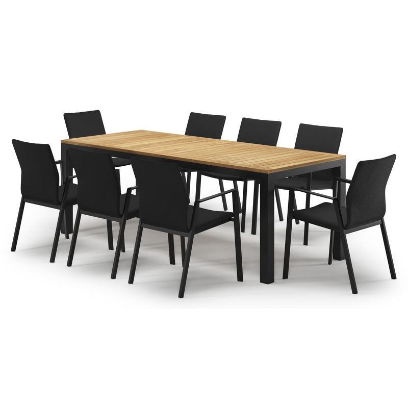 Varese tuinset in zwart aluminium en teak met 8 Madura tuinstoelen