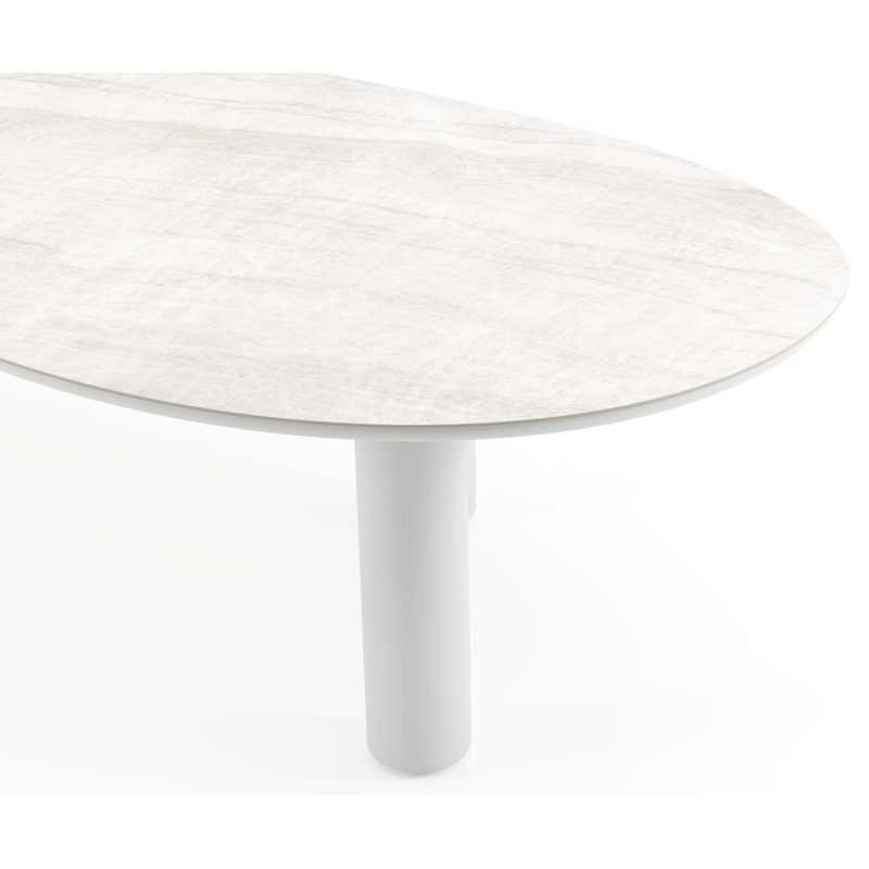 Table de jardin Amico organique en aluminium blanc et céramique pleine Taj Mahal - Lg. 320 x Lrg. 145 x Haut. 74 cm