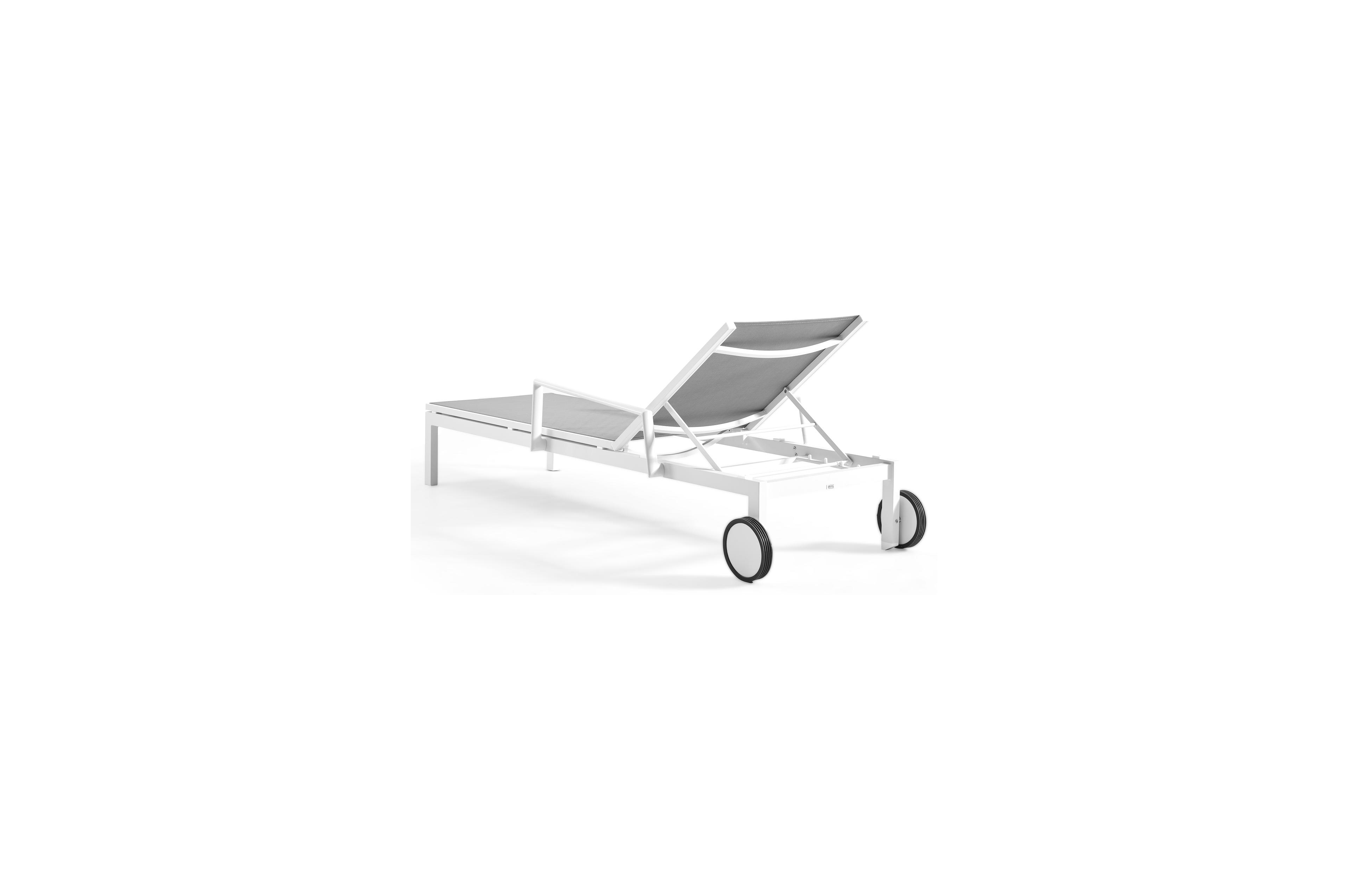 Chaise longue réglable Caravelle en aluminium blanc avec textilène gris avec accoudoir