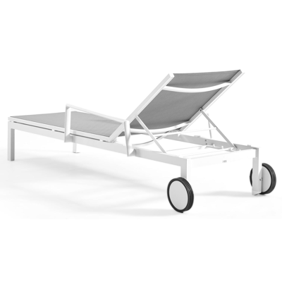 Caravelle verstelbaar ligbed in wit aluminium met grijs textilene met armleuning