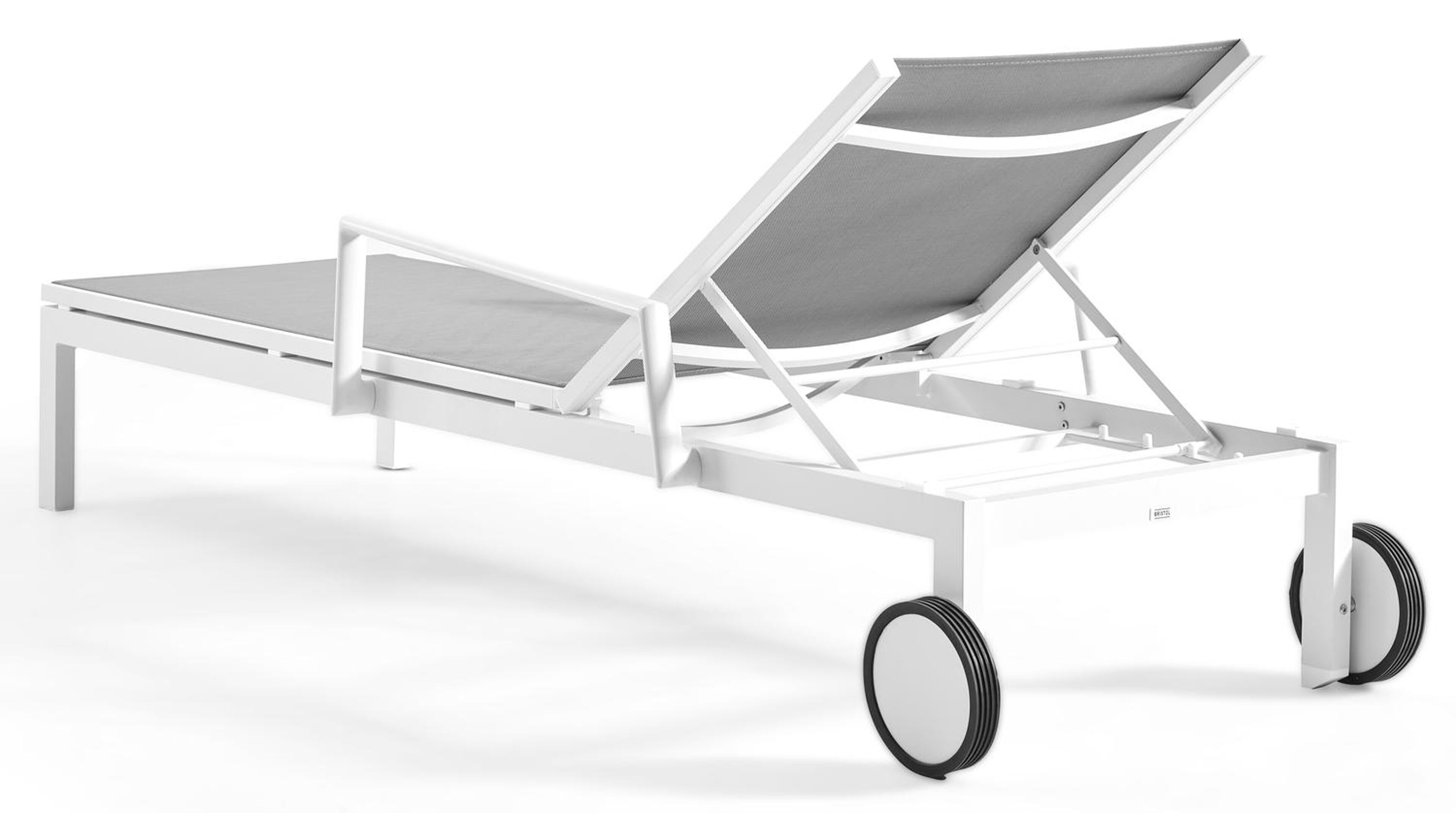 Chaise longue réglable Caravelle en aluminium blanc avec textilène gris avec accoudoir