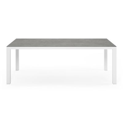 Ensemble de jardin Varese en aluminium blanc avec plateau de table en céramique pleine gris et 6 chaises de jardin Rivo