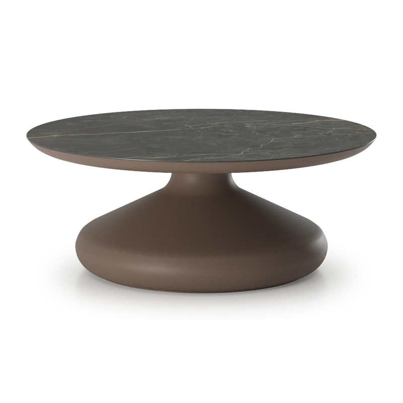 Table de basse Bomero ronde en aluminium taupe et céramique pleine Black Obsession - Diam. 84 x Haut. 32.2 cm