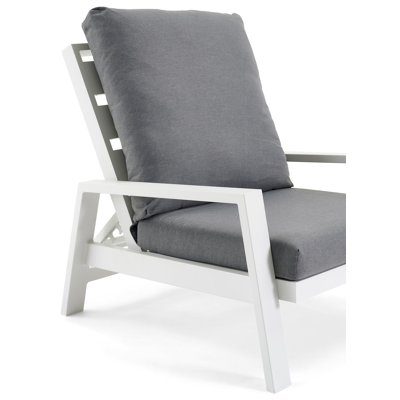 Fauteuil de jardin avec dossier réglable Veneto 1-pl en aluminium blanc avec coussin en weather+ softtouch gris