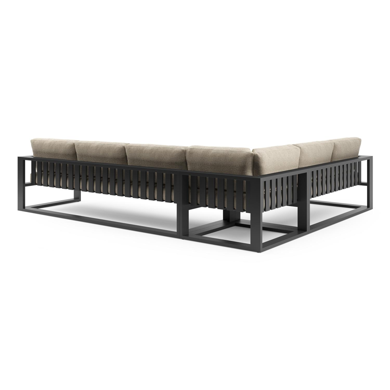 Verato loungehoek in zwart aluminium met bora forest all weather cosytica kussen