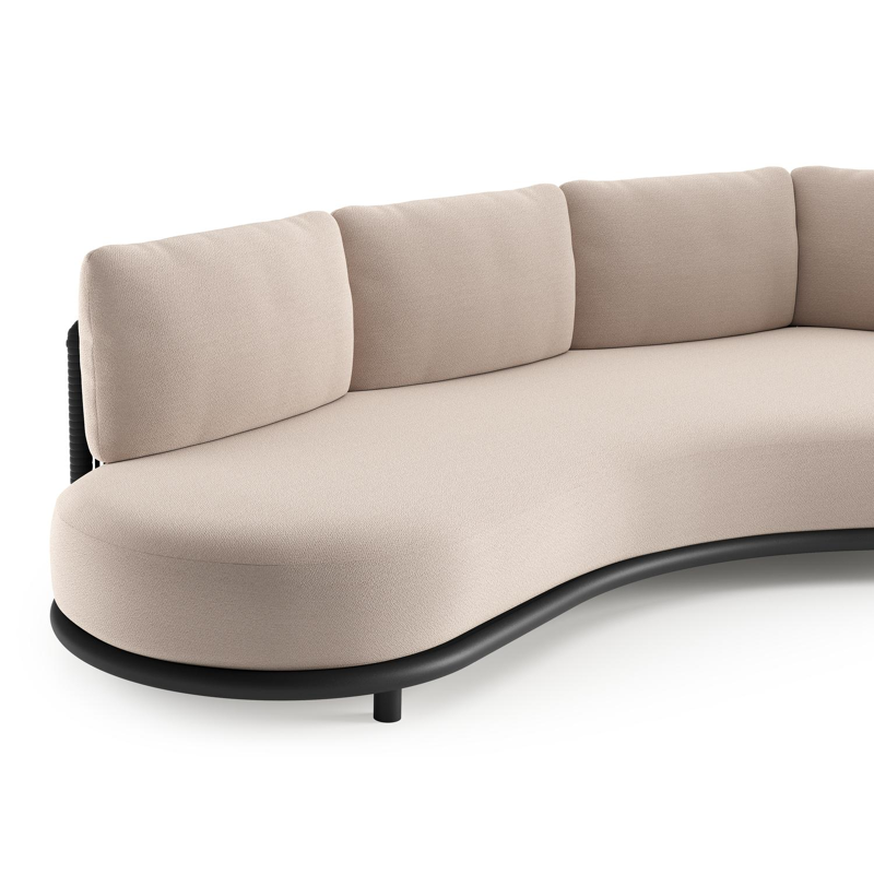 Lomano loungebank in zwart aluminium en zwart verticaal geweven luxe vlakke rope met wander pilat all weather sunbrella® luxe kussen