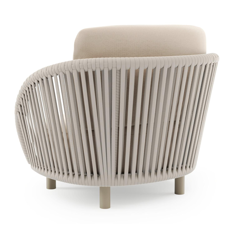 Lupino loungestoel in beige aluminium en beige verticaal geweven luxe vlakke brede rope met natte linen chalk all weather sunbrella® luxe kussen