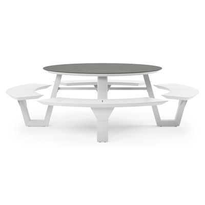 Rondino picknicktafel rond in wit aluminium en volkeramiek Calatorao - Dia. 236 x H 71.5 cm