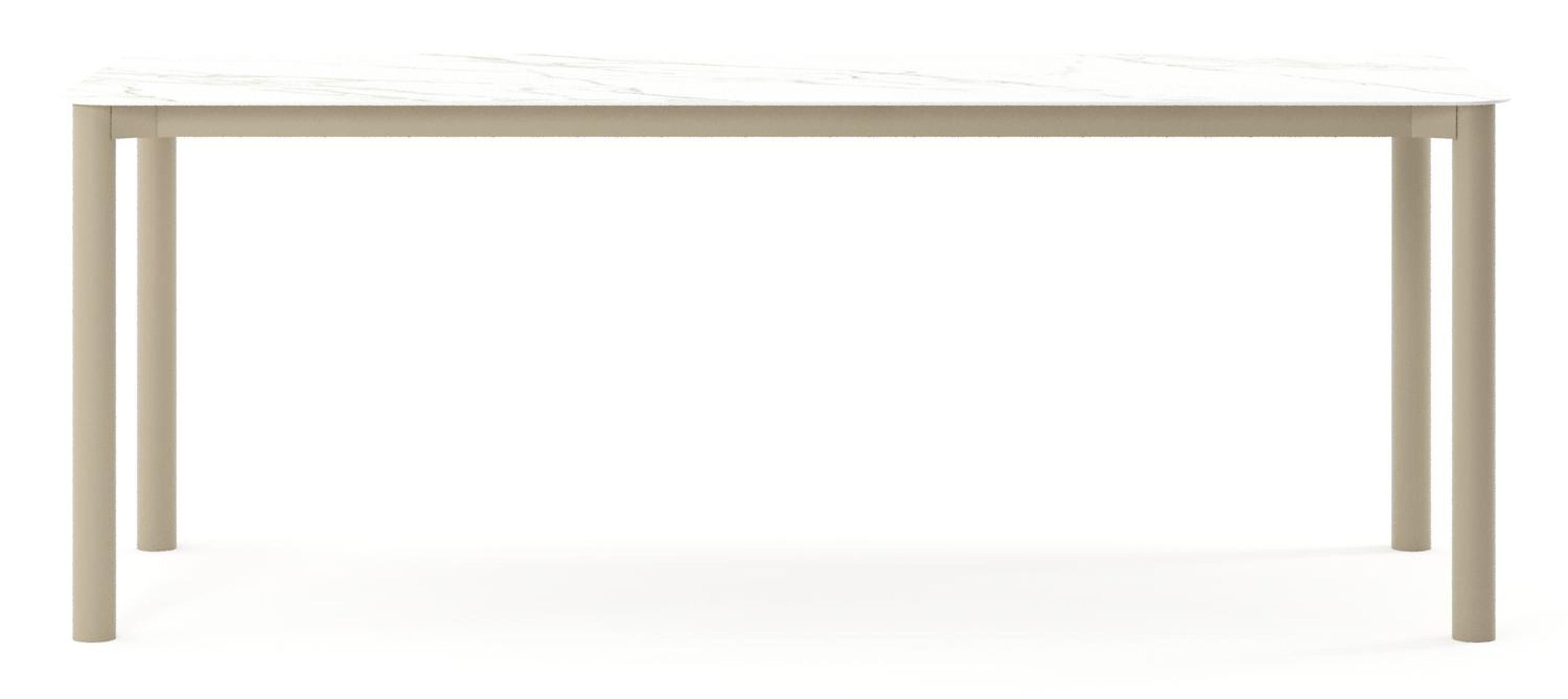 Table de jardin Orso rectangulaire arrondi en aluminium beige et céramique pleine Calacatta - Lg. 200 x Lrg. 80 x Haut. 75 cm