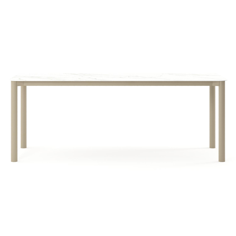 Orso tuintafel rechthoekig afgerond in beige aluminium en volkeramiek Calacatta - L 200 x B 80 x H 75 cm