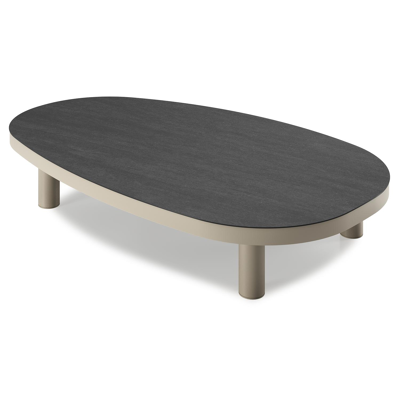 Table de basse Donato organique en aluminium beige et céramique pleine Basalt Black - Lg. 151 x Lrg. 90 x Haut. 24.5 cm
